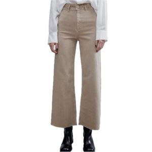 ZARA Marine High Waist Wide Leg Jeans Size 10 Beige Ankle EUC